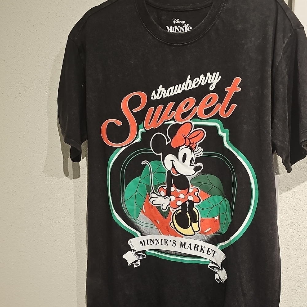 Disney Black Tee with Minnie Mouse and Strawberry Design